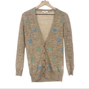 MADEWELL Fairwell Double Dot Linen Cardigan Tan Blue XS